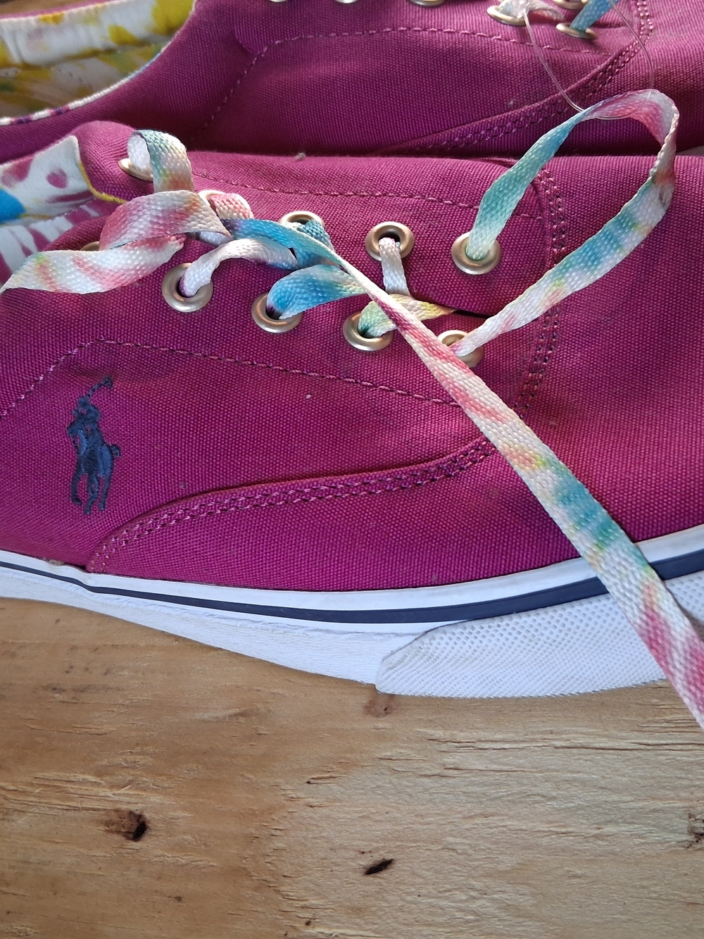 Polo by Ralph Lauren Magenta Canvas Low-Top Sneakers with Tie-Dye Laces - Picture 3 of 8